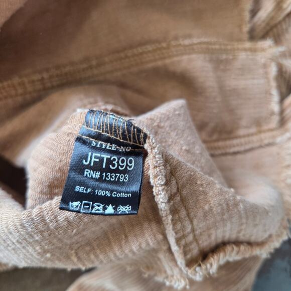 POL Cropped Corduroy Jacket Size S Tan Raw Hem Trucker Long Sleeve Festival - Picture 9 of 10